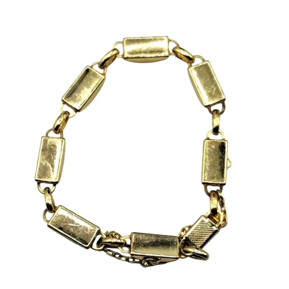 Vintage Damascene Bracelet Panel Links Leaves and Vines Design Safety Chain Cost